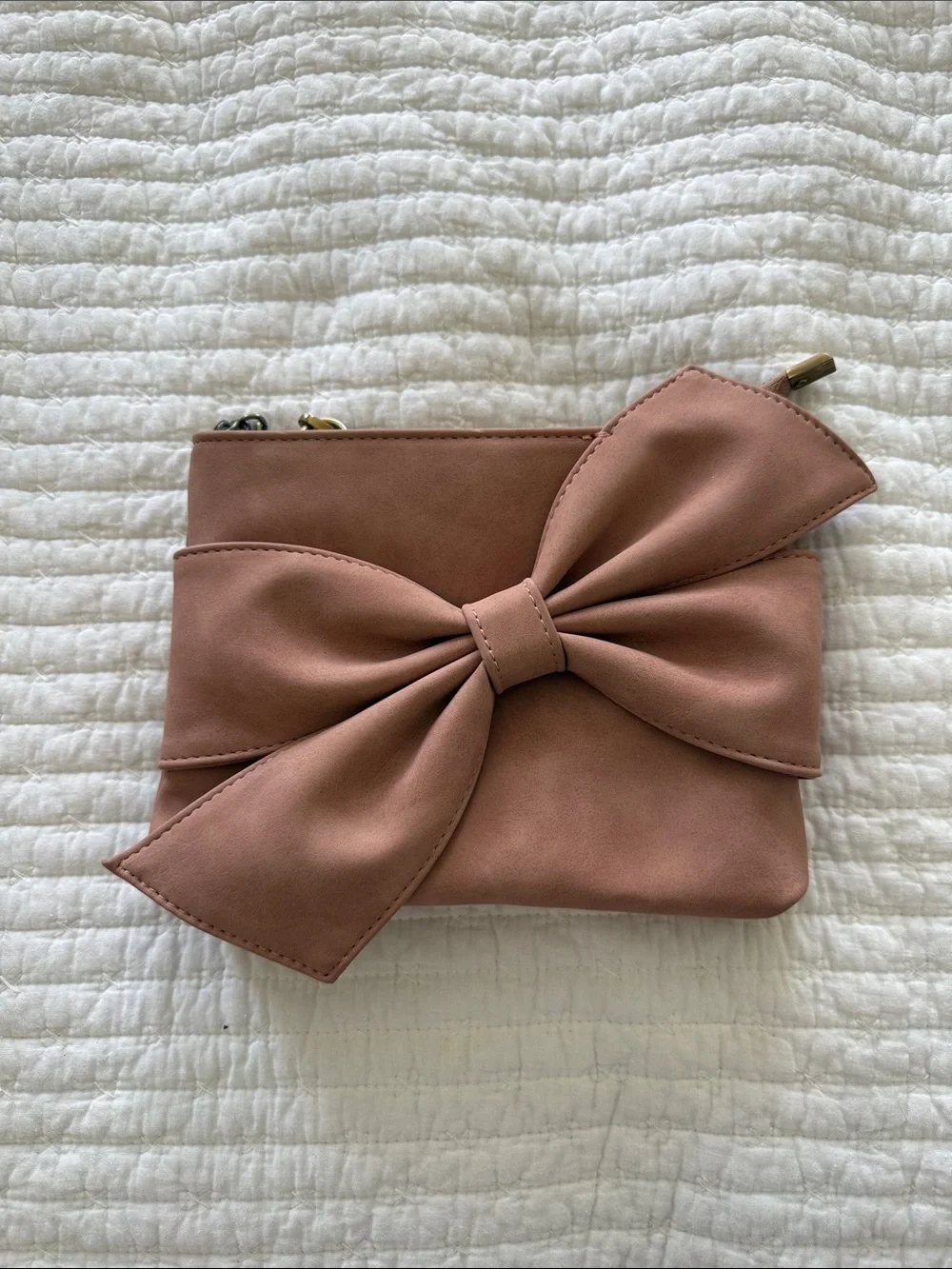Bow Accent Women's Wristlet Clutch (included shoulder strap) - Dusty Rose
